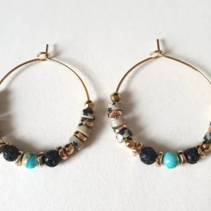 Boucles d'oreilles créoles de la collection Vitae, modèle dalmatien. Vue à plat