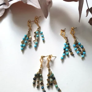 Boucles d'oreilles grappe 3 brins. Vue d'ensemble